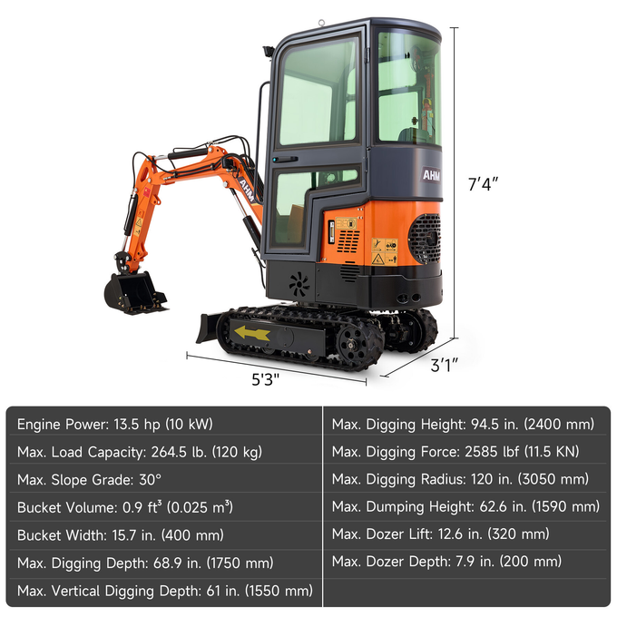 AX-12C | 13.5 HP B&amp;S Engine Mini Excavator with Enclosed Cab