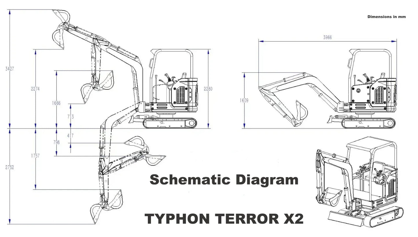 TYPHON TERROR X2 Mini Excavator 2.7 Ton EPA Diesel Perkins Engine USA