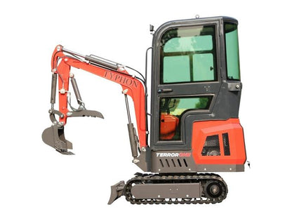 TYPHON TERROR ONE Mini Excavator – 1.1 Ton Trench Digger with Cabin, Hydraulic Thumb Clip, Hydraulic Oil Cooler, 13.5hp B&amp;S Engine USA