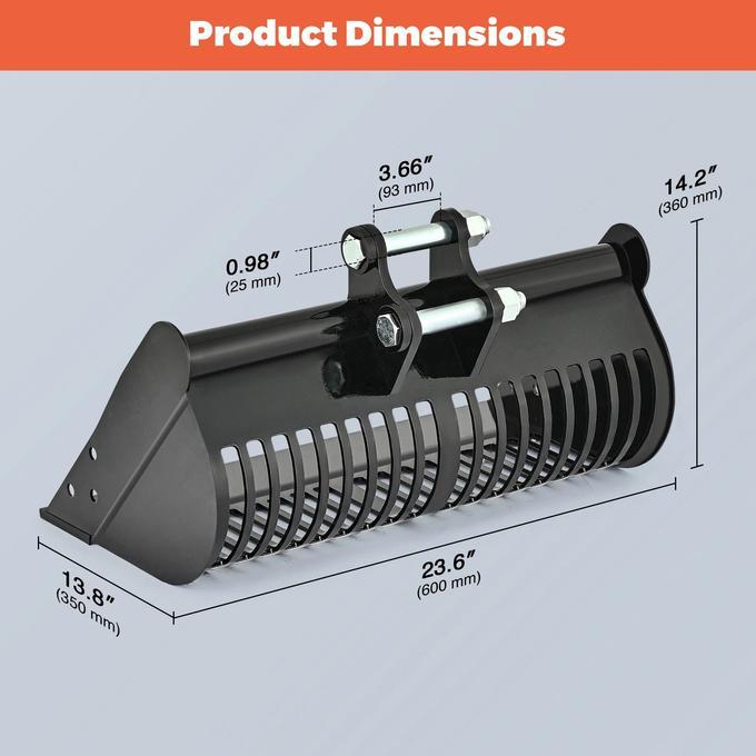24" Screening Skeleton Bucket Attachment for Mini Excavators AHM 600mm Width