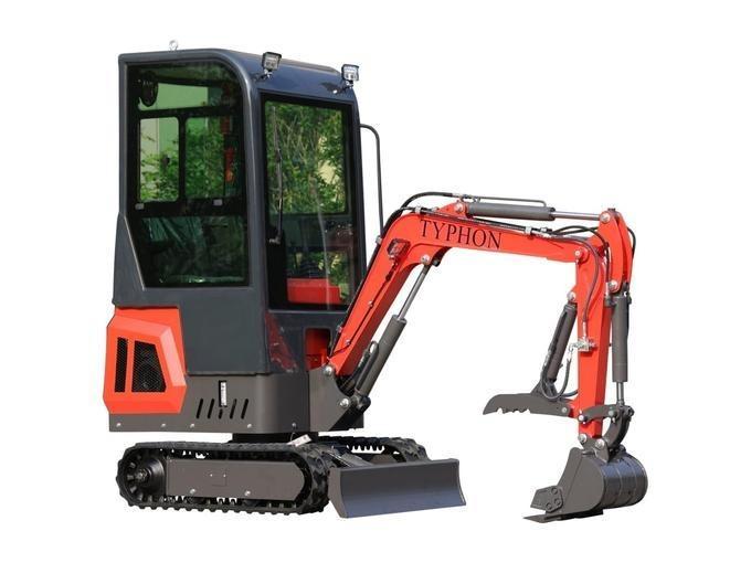 TYPHON TERROR ONE Mini Excavator – 1.1 Ton Trench Digger with Cabin, Hydraulic Thumb Clip, Hydraulic Oil Cooler, 13.5hp B&amp;S Engine USA