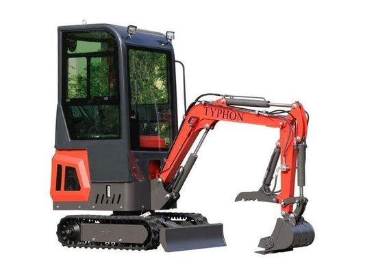 TYPHON TERROR ONE Mini Excavator – 1.1 Ton Trench Digger with Cabin, Hydraulic Thumb Clip, Hydraulic Oil Cooler, 13.5hp B&amp;S Engine USA