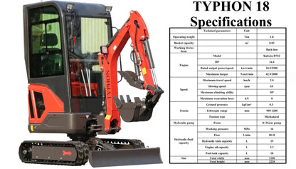 TYPHON 18 FLEX 1.8 Ton Mini Excavator USA