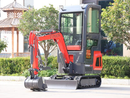 TYPHON TERROR ONE Mini Excavator – 1.1 Ton Trench Digger with Cabin, Hydraulic Thumb Clip, Hydraulic Oil Cooler, 13.5hp B&amp;S Engine USA