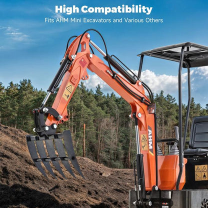 19.3" Mini Excavator Rake Attachment for Land Clearing, Debris Removing, Soil Spreading