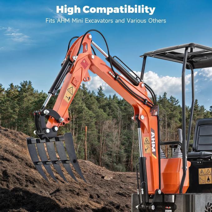 19.3" Mini Excavator Rake Attachment for Land Clearing, Debris Removing, Soil Spreading