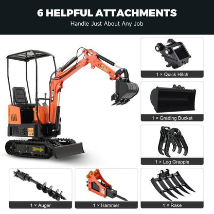 NW-A1 | 13.5 HP B&amp;S Engine Mini Excavator with 6 Attachments
