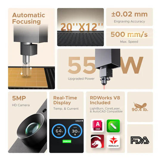 OMTech Polar Lite 55W Desktop CO2 Laser Engraver and Cutter