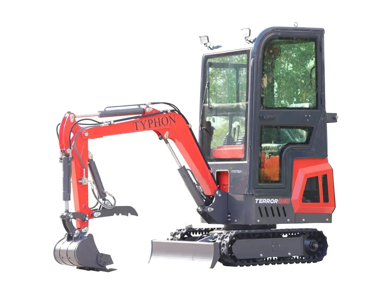 TYPHON TERROR ONE Mini Excavator – 1.1 Ton Trench Digger with Cabin, Hydraulic Thumb Clip, Hydraulic Oil Cooler, 13.5hp B&amp;S Engine USA