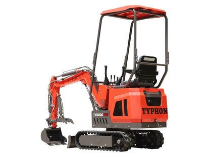TYPHON TERROR ONE STORM Mini Excavator – 1 Ton Trench Digger with Canopy, Hydraulic Thumb Clip, Hydraulic Oil Cooler, 13.5hp B&amp;S Engine USA