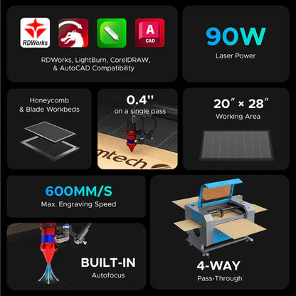 OMTech Maker AF2028-80 90W CO2 Laser Engraver and Cutter with 20" x 28" Working Area and Autofocus