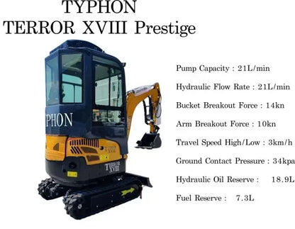 TYPHON TERROR XVIII Prestige 2 Ton Mini Excavator KUBOTA Diesel Engine USA