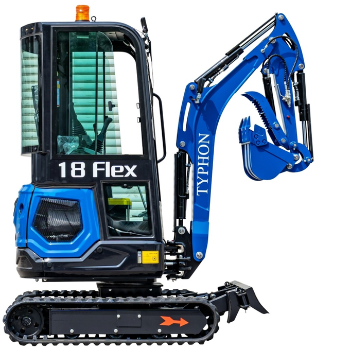 TYPHON 18 FLEX PRO 1.8 Ton Mini Excavator – Powered by Kubota D722 Diesel Engine | EPA Certified USA