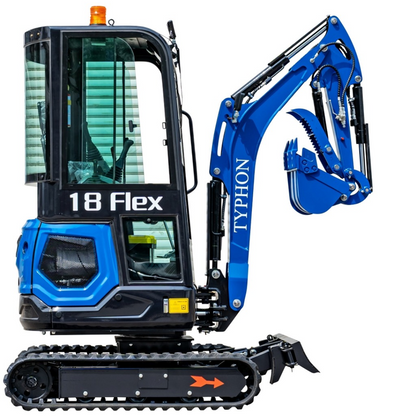 TYPHON 18 FLEX PRO 1.8 Ton Mini Excavator – Powered by Kubota D722 Diesel Engine | EPA Certified USA