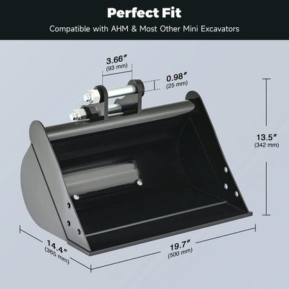 500mm Plain Flat Bucket Attachment 20" for Mini Excavator Digger with 2 Pins