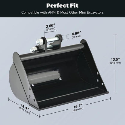 500mm Plain Flat Bucket Attachment 20" for Mini Excavator Digger with 2 Pins