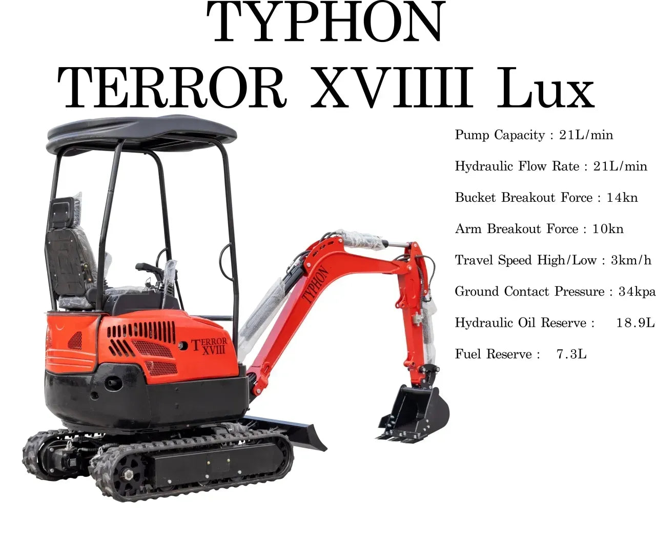 New 4,000 lb TYPHON Lux Mini Excavator Rubber Track with Kubota Diesel Engine USA
