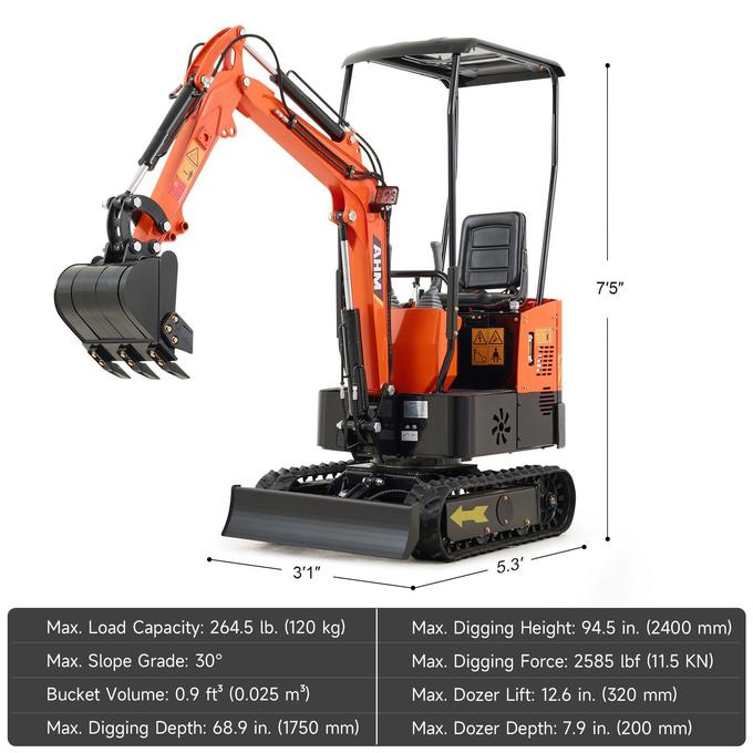 NW-A1 | 13.5 HP B&amp;S Engine Mini Excavator with 6 Attachments
