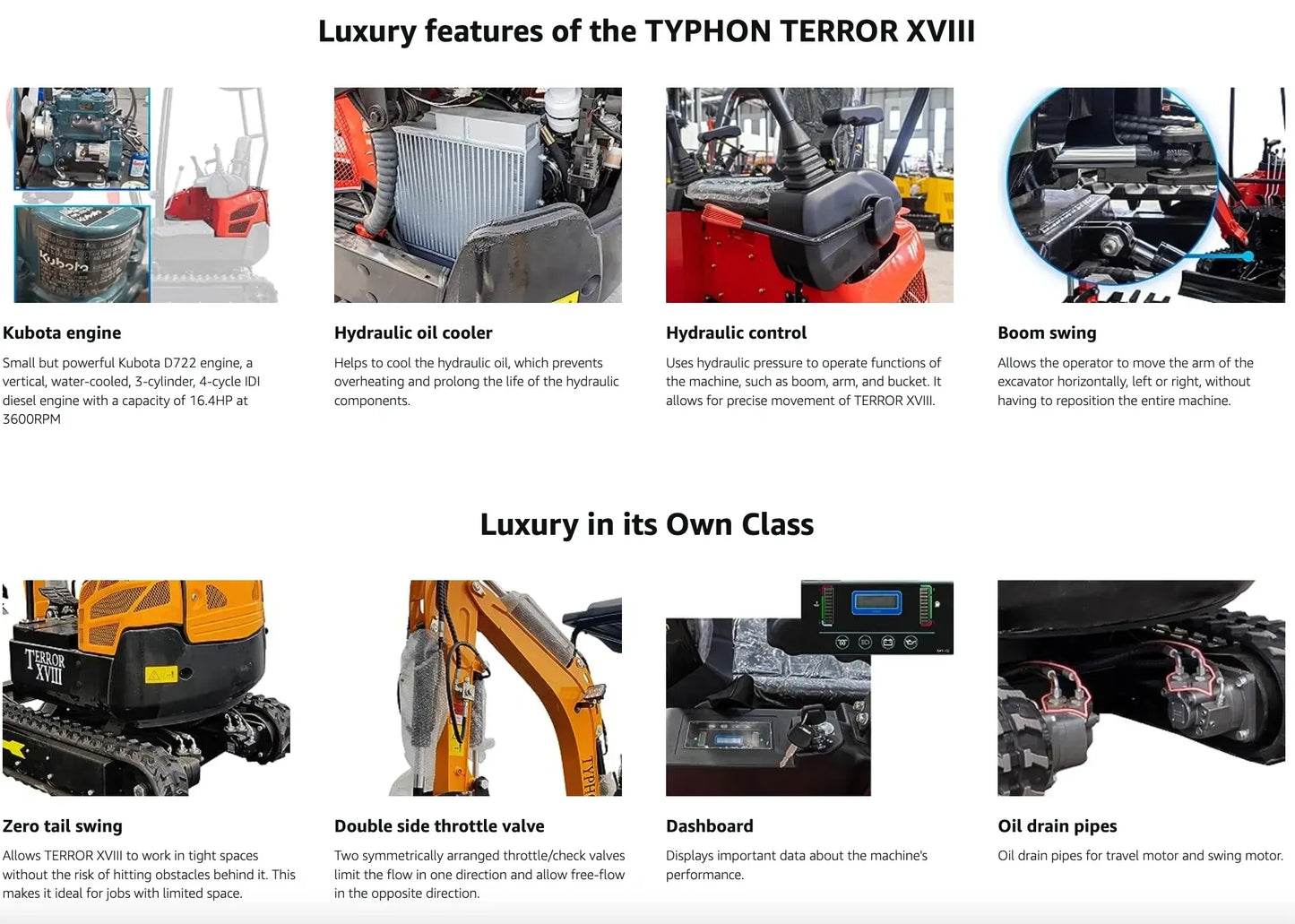 TYPHON TERROR XVIII Prestige 2 Ton Mini Excavator KUBOTA Diesel Engine USA