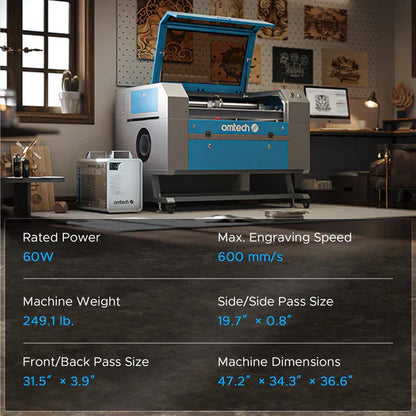 OMTech Maker AF2028-60 60W CO2 Laser Engraver and Cutter with 20" x 28" Working Area and Autofocus
