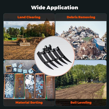 19.3" Mini Excavator Rake Attachment for Land Clearing, Debris Removing, Soil Spreading